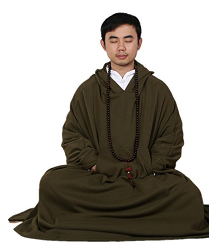 ZanYing Meditation Buddhist Hooded Cotton Cloak Winter Oversize Coat - color: Green, size: Large
