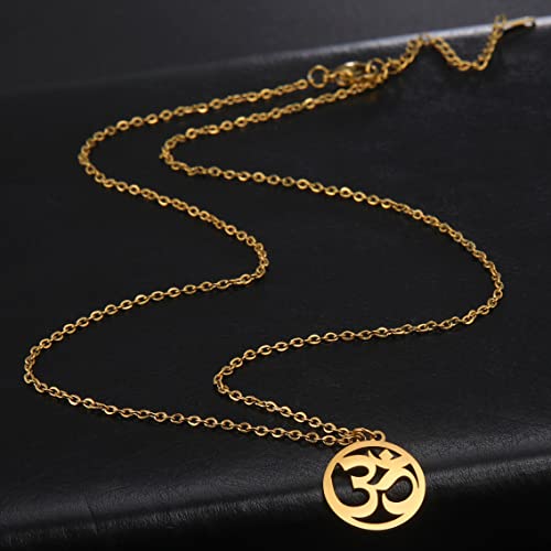 UNIFT Necklace For Women- Aum Om Ohm Sanskrit Symbol Round Pendant Beaded Double Layer Chain Charm Necklace,Hinduism Yoga Sanskrit Personalized Amulet Dainty Pendant Necklace Jewelry - color: single chain - gold