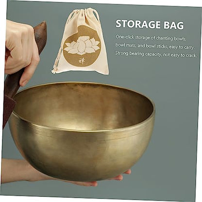 FRCOLOR 2Pcs Buddha Sound Bowl Drawstring Bag Cotton Linen Pouch for Meditation and Yoga Zen Style Adjustable Storage Bag for Singing Bowls