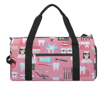 Teeth Dental Seamless Pattern Pink Large Capacity Portable Fitness Bag, Easy to Carry - color: Teeth Dental Seamless Pattern Pink
