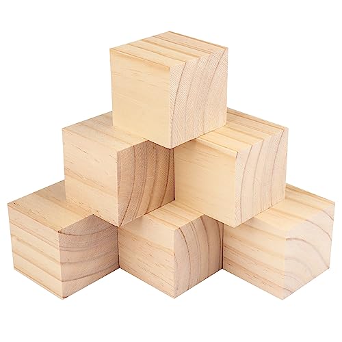 6 Packs Wooden Blocks for Crafts, 3.15 Inch Pine Wood Cubes, 8 x 8 x 8 cm Wooden Cubes for Paint, Stamp, Decorate, DIY Projects and Personalized Gifts,GNIEMCKIN. - size: 6 Packs 3.15 Inch