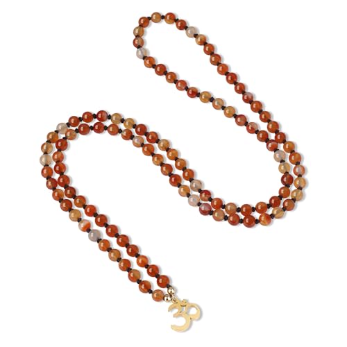 COAI Handmade 108 Mala Beads Necklace, Stainless Steel OM Charm Beaded Necklace for Women