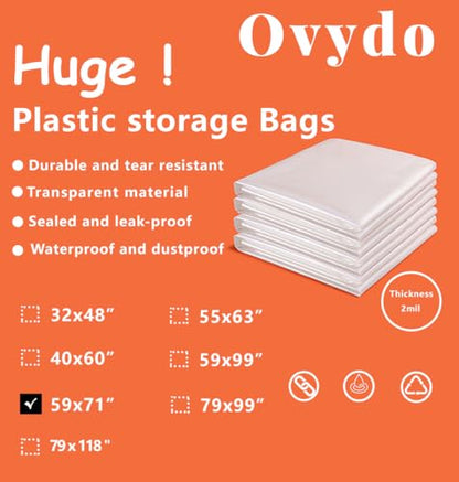 Large Clear Storage Bags 59 x 71 Inch Giant Plastic Bags for Storage, Moistureproof, Dustproof, Luggage, Kids Bike, Big Plush Toys, Equipment, Moving and More (5 pack) - size: 59 x 71"