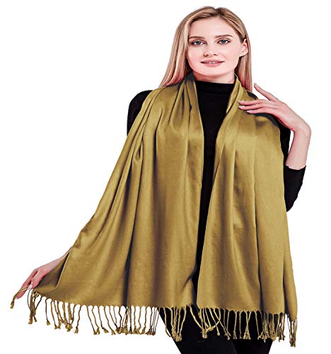 CJ Apparel Solid Color Tassels Design Nepalese Shawl Scarf Wrap Stole Throw Head Wrap Pashmina Gift Hand Made in Nepal New - color: Light Brown