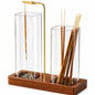 2 in 1 Incense Holder & Upside Down Burner with 7.8" & 5.9" Glass Jars, Ash Catcher & Storage for Sticks, Wooden Bakhoor Burner for Yoga Meditation Home Decor, Includes 20 Incense Sticks & Brush