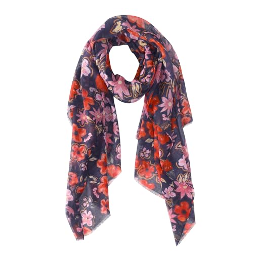 MELIFLUOS DESIGNED IN SPAIN Scarf for Women Lightweight Floral Flower Scarves for Summer Fall Shawl Wrap - color: Barcelona Collections 49 -Black and Red Flower Pattern