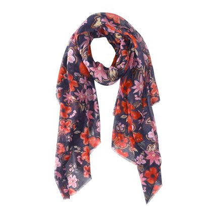 MELIFLUOS DESIGNED IN SPAIN Scarf for Women Lightweight Floral Flower Scarves for Summer Fall Shawl Wrap - color: Barcelona Collections 49 -Black and Red Flower Pattern