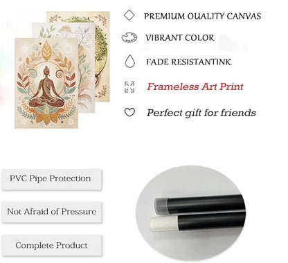 3 Pcs Tree of Life Canvas Wall Art Lotus Zen Painting Pictures Wall Decor Yin Yang Taichi Spiritual Prints Posters for Living Room Yoga Room Hotel Bedroom Home Decor 16x24in Unframed - size: 24L"×16W" poster