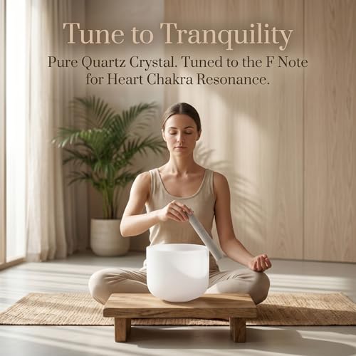 TOPFUND 8 inch F Note Crystal Singing Bowl Heart Chakra with Suede Mallet - color: F Note+Box, size: 8 inch
