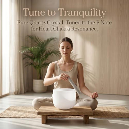TOPFUND 8 inch F Note Crystal Singing Bowl Heart Chakra with Suede Mallet - color: F Note+Box, size: 8 inch