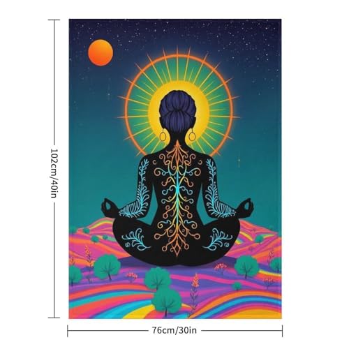 Yoga Meditation Chakra Print Throw Blanket, Soft Flannel Fuzzy Cozy Warm Blanket for Couch Bed Sofa Home Decor, 30"x40" - size: 30*40 in