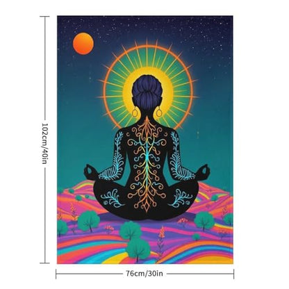 Yoga Meditation Chakra Print Throw Blanket, Soft Flannel Fuzzy Cozy Warm Blanket for Couch Bed Sofa Home Decor, 30"x40" - size: 30*40 in
