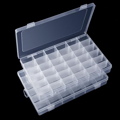 Benbilry 2 Pack 36 Grids Clear Storage Containers Plastic Organizer Box Craft Storage Boxes with Adjustable Dividers for Beads Organizer Art DIY Fishing Tackles Jewelry Crafts - color: Clear-36 Grids*2