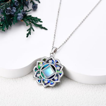 ONEFINITY Lotus Necklace 925 Sterling Silver Moonstone Pendant Necklace Yoga Lotus Jewelry for Women - style: NA lotus