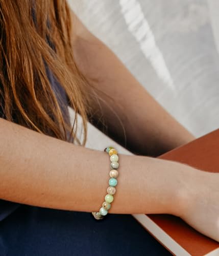 BOMAIL Natural Stone Bracelet for Women Men - 8MM Semi-Precious Gemstone Beaded Bracelet Healing Crystal Stretch Bracelet Yoga Bracelets Jewelry - color: Amazonite