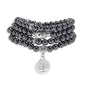 Tree of Life Charm Bracelet or Necklace - 108 Buddha Beads, Handmade Mala Meditation Jewelry, Prayer Beads for Yoga - style: Hematite