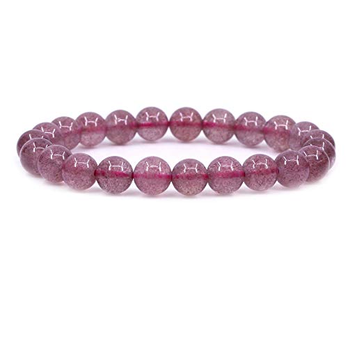 Keleny Gem Semi Precious Gemstones 8mm Round Beads Crystal Stretch Bracelets 7 Inch Unisex - color: Red Strawberry Quartzite
