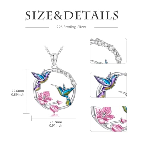 Hummingbird/Phoenix/Owl/Dove/Flamingo/Raven/Blue Jay/Cardinal/Peacock/Eagle/Parrot/Robin Necklace for Women 925 Sterling Silver Bird Pendant Necklace Animal Jewelry Gift for Mother Wife - style: Two Hummingbird Necklace