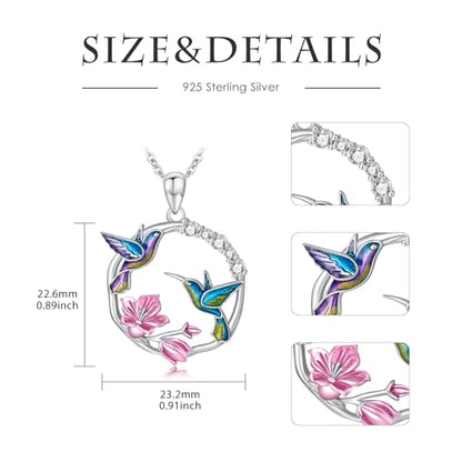 Hummingbird/Phoenix/Owl/Dove/Flamingo/Raven/Blue Jay/Cardinal/Peacock/Eagle/Parrot/Robin Necklace for Women 925 Sterling Silver Bird Pendant Necklace Animal Jewelry Gift for Mother Wife - style: Two Hummingbird Necklace