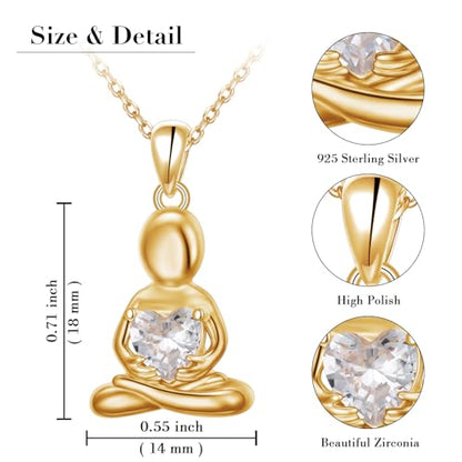S925 Sterling Silver Meditating Fairy Pendant Neckalce for Women Figure Hugging Heart CZ Zen-Inspired Jewelry for Yoga Meditation
