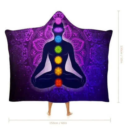 Seven Chakra Yoga Meditation Lotus Purple Mandala Large Size Comfortable Hooded Blanket, Warm Blanket 50"x60" - color: Seven Chakra Yoga Meditation Lotus Purple Man, size: 50"x60"