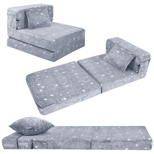 MeMoreCool Kids Floor Mattress Glow in The Dark, Convertible Sofa Couch, Folding Futon Chair Bed for Kids Playroom (Glowing Dinosaur) - color: Dinosaur