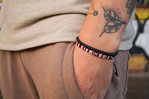 Made by Nami 2 Pcs Boho Surfer Bracelets for Men and Women Waterproof and Adjustable Beach Bracelets for Men and Women Set of 2 Beaded & Braided - color: Lava-Beads & Ruby Red