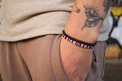Made by Nami 2 Pcs Boho Surfer Bracelets for Men and Women Waterproof and Adjustable Beach Bracelets for Men and Women Set of 2 Beaded & Braided - color: Lava-Beads & Ruby Red