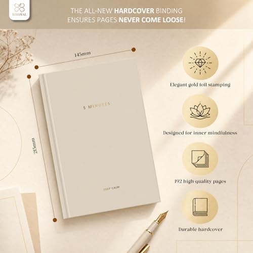 BIROYAL 5 Minute Gratitude Journal 2026 - Undated Daily Gratitude Journal for Women - 20 Weeks 5 Minute Guide Journals - Daily Journals with Prompts for Happiness, Mindfulness & Reflection - Self Care Gift - color: Khaki