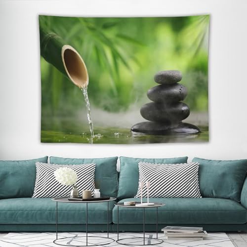 HZOHNAGO Zen Spa Tapestry Stone Bamboo Water Flow Pattern Printed Wall Tapestry Wall Hanging for Bedroom Living Room Dorm 80" W x 60" H - color: Zen Spa-1, size: 80"L x 60"W