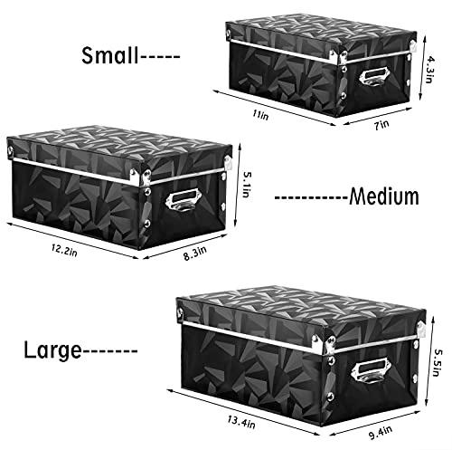 XUCHUN Foldable Storage Boxes with Lids 3 Pack Plastic Collapsible Storage Bins with Handles for Clothes, Cosmetic,Books - color: Black 3 pcs