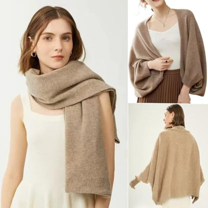 WaJuemy Shrug Sweater Shawl Wraps for Women Soft Cashmere Ponchos Sweater Cardigan Casual Open Front Top Cape Shawls - color: 13 Camel