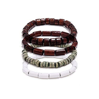 COLORFUL BLING 4Pcs Classic Natural Sandalwood Bead Bracelet Strand Wood Tibetan for Men Women Meditation Buddhist Mala Prayer Jewelry - color: long