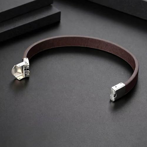 Men's Leather Bracelet, Stackable Stainless Steel Clasp Bracelets for Men Stylish Birthday, Thanksgiving, Valentine's Day Gift for My Man - style: 8.4" Brown Leahter