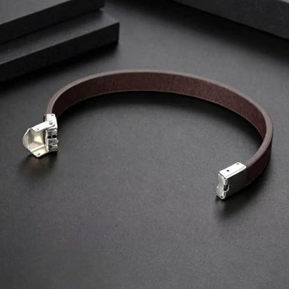 Men's Leather Bracelet, Stackable Stainless Steel Clasp Bracelets for Men Stylish Birthday, Thanksgiving, Valentine's Day Gift for My Man - style: 8.4" Brown Leahter