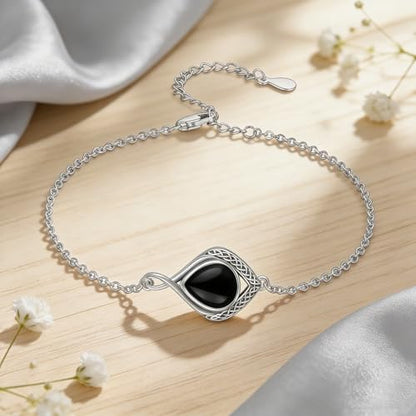 PELOVNY Celtic Knot Bracelet for Women 925 Sterling Silver Infinity Gemstone/Birthstone Bracelets Birthday Christmas Jewelry Gifts for Mom Daughter Wife - color: 01-Celtic-Black Onyx
