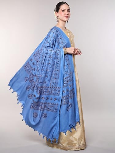 Exotic India Women's Pure Cotton Prayer Shawl with Printed Om | Religious Aum Print Pooja Mandir Wrap Stole, Scarves