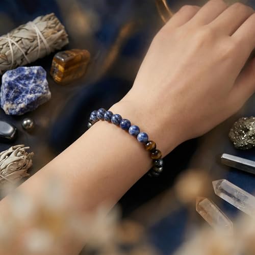 Bivei Protection Bracelet, Strength Crystal Healing Bracelet 8MM - Spiritual Stretch Beaded Jewelry for Women Men Gift - color: Focus Willpower