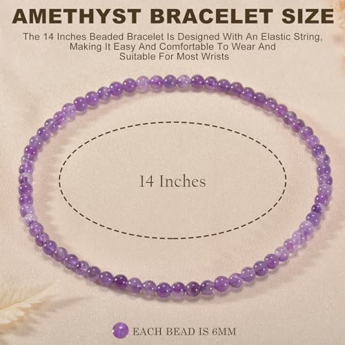 14in Agate Wrap Bracelet for Women Men Natural Round Beaded Agates Stone Healing Stretch Bracelets Elastic Handmade Polished Gemstone Beads Bracelet - color: Amethyst, size: 6mm Beads