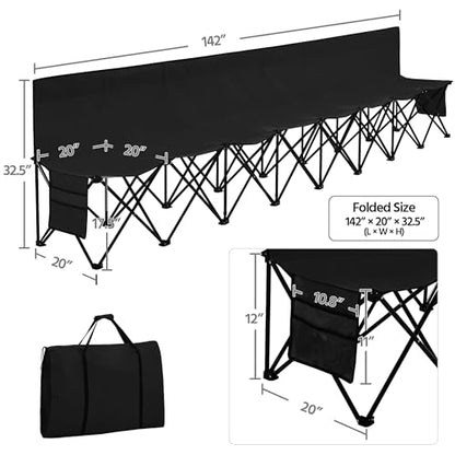 Yaheetech 6-seat/8-seat Portable Folding Sideline Bench with Back Rest and Carrying Bag for Team sports,Soccer,Camping,Parties,Outdoor Activities