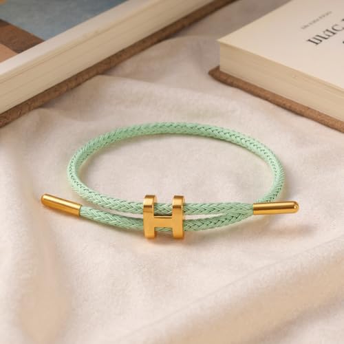 OSIRIDEH2 Bracelet with Adjustable Design Polished H Shape Buckle, Bracelets for Women, 18k Gold-plated Buckle Design Titanium Steel Wire Rope Women's Gift Jewelry - color: light green Gold
