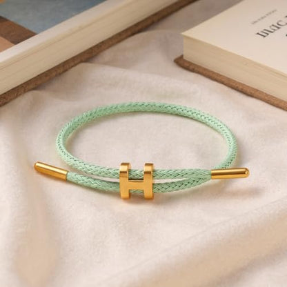 OSIRIDEH2 Bracelet with Adjustable Design Polished H Shape Buckle, Bracelets for Women, 18k Gold-plated Buckle Design Titanium Steel Wire Rope Women's Gift Jewelry - color: light green Gold