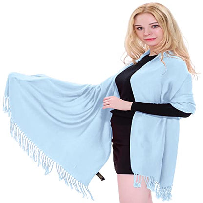 CJ Apparel Solid Color Tassels Design Nepalese Shawl Scarf Wrap Stole Throw Head Wrap Pashmina Gift Hand Made in Nepal New - color: Baby Blue A1002
