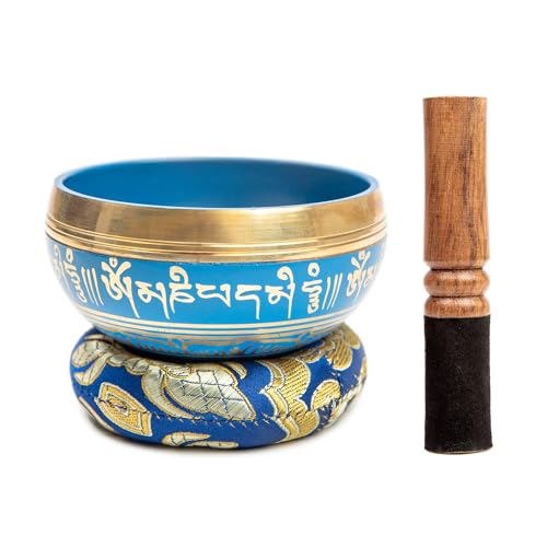 Tibetan Singing Bowl Set Brass - Master Healing Grade - Authentic Handcrafted Sound Bowl by Himalayan Bazaar - color: Blue