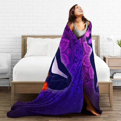 Seven Chakra Yoga Meditation Lotus Purple Mandala Blanket Throw Blanket Ultra-Soft Cozy Micro Fleece Blanket for Sofa, Bed & Travel Use-All Seasons Suitable 50"X40" Inch - color: 3, size: 50"x40"