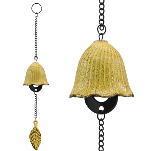 Japanese Leaf Wind Chimes, Small Wind Bell Pendent for Outside Hanging Cast Iron Wind Chime Ornament for Bless Garden Backyard Home Decor (Yellow) - color: Yellow