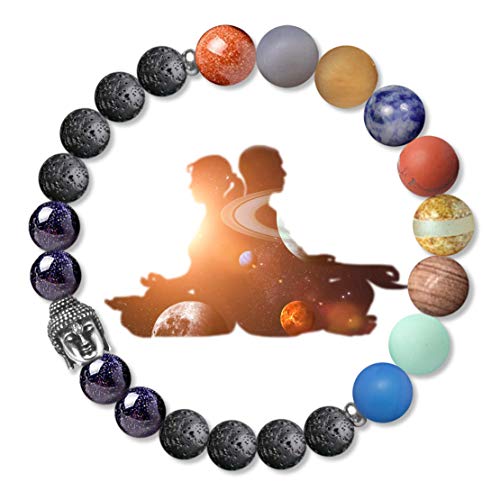 Karseer Buddha 7 Chakra Bracelet, Natural Crystals Stones Beaded Bracelet, Meditation Prayer Protection Jewelry Gift, Unisex