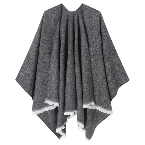 Women's Shawl Wrap Poncho Warm Cape Cardigan Open Front Shawls for Spring Fall Winter Cold Weather Days - color: Black