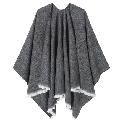 Women's Shawl Wrap Poncho Warm Cape Cardigan Open Front Shawls for Spring Fall Winter Cold Weather Days - color: Black