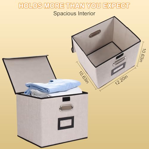 Large Square Storage Bin with Lid, Foldable Organizer Box with Handles & Label Design, for Office, Closet, Home, Documents, Grey, 12.20 x 10.63 x 10.63 Inches, 4 Pack - color: Grey, style: Square - 4 Packs